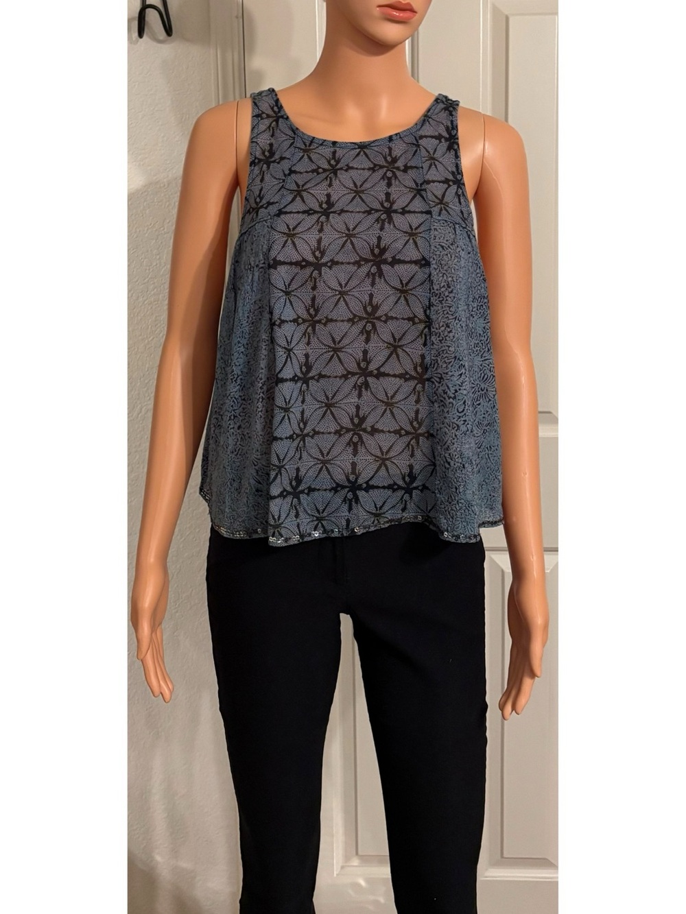 Ecote Blue Tank with Black Geometric Overlay